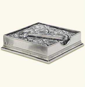 Match Pewter Cocktail Napkin Box W/Feather Weight