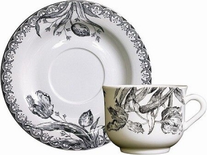 Gien Tulipes Noires Breakfast Cups & Saucers Set / 2