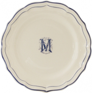 Gien Filet Bleu - Monogram Dinner Plate / Set 6