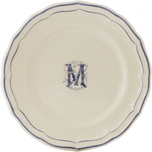 Gien Filet Bleu - Monogram Dessert Plate / Set 6