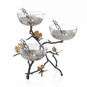 Michael Aram Butterfly Ginkgo Triple Bowl Set w/ Spoons