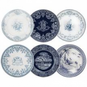 Gien Les Depareillees Blue Dessert Plates Assorted - Set 6