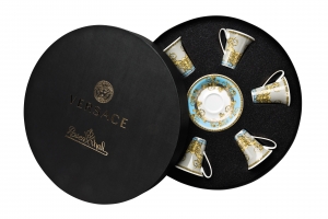 Versace Prestige Gala Bleu After Dinner  Cup & Saucer Set/Six Rount Hat Box