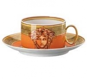 Versace Medusa Amplified Orange Coin Tea Cup & Saucer