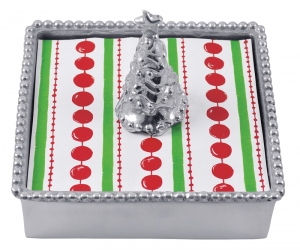 Christmas Traditions Beaded Napkin Box with Christmas Tree Weight