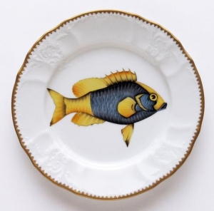 Anna Weatherely Antique Fish Salad Plate - Light Blue with Yellow