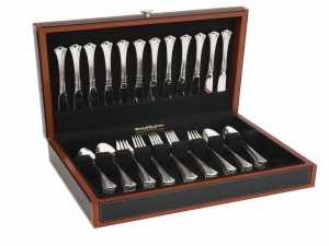 Adams Flatware Chest, Black Leather/Cherry