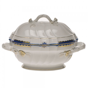 Herend Princess Victoria Blue Tureen With Branch - 2 Qt