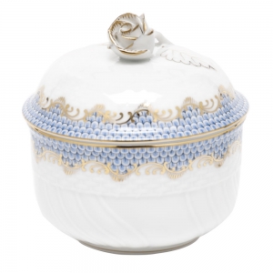 Herend Fishscale Light Blue Covered Sugar Bowl / Rose Lid