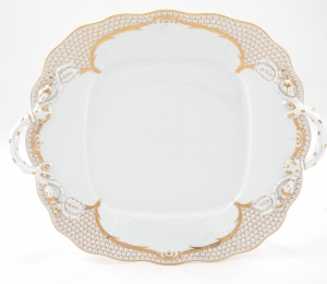 Herend Golden Elegance Square Cake Plate w/Handles - 9.5"