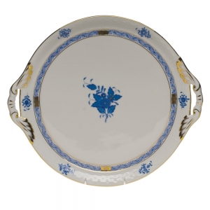 Herend Chinese Bouquet Blue Round Tray w/ Handles - 11.25"