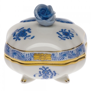 Herend Chinese Bouquet Blue Covered Bonbon w/ Rose