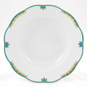 Herend Princess Victoria Turquoise Rim Soup Plate - 8"