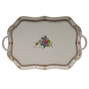 Herend Chinese Bouquet Multicolor Tray Rectangular W/Branch Handles18"