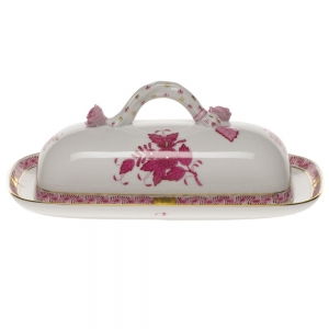 Herend Chinese Bouquet Raspberry Butter Dish W/Branch