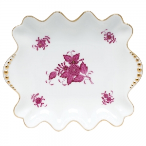 Herend Chinese Bouquet Raspberry - Small Dish with Pearls Handles