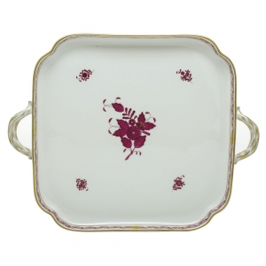 Herend Chinese Bouquet Raspberry Square Tray w/Handles - 12.75"