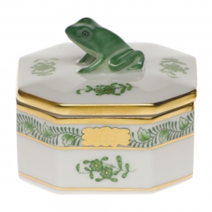 Herend Small Octagonal Box - Green Frog