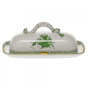 Herend Chinese Bouquet Green Butter Dish W/Branch