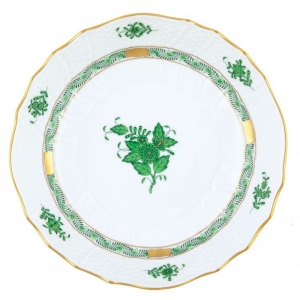 Herend Chinese Bouquet Green Scalloped Dinner Bowl - 8"