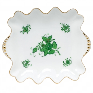 Herend Chinese Bouquet Green - Small Dish with Pearls Handles