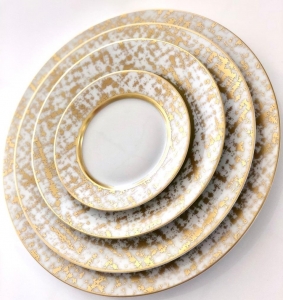 Royal Limoges Tweed White & Gold Dessert Plate - 8.5"