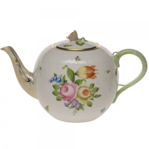 Herend Printemps Tea Pot W/Rose(60 Oz) 6.5"H