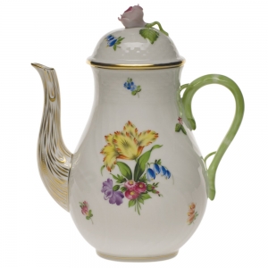 Herend Printemps Coffee Pot W/Rose - 36 Oz