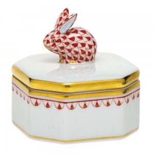 Herend Petite Octagonal Box w/ Bunny - Rust