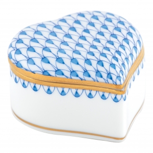 Herend Heart Box Blue Fishnet