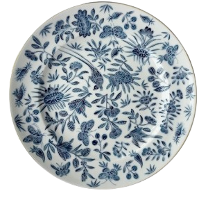 Mottahedeh Sacred Bird and Butterfly Blue Dessert Plate - 8.5"