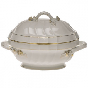 Herend Golden Edge Tureen W/Branch(2 Qt) 9.5"H