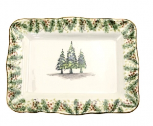 Arte Italica Natale Scalloped Medium Rectangular Tray - 13.5"