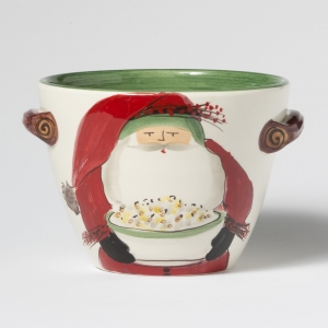 Vietri Old Saint Nick Handled Deep Serving Bowl with Popcorn