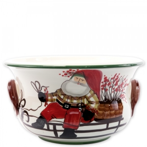 Vietri Old St. Nick Footed Round Cachepot with Sleigh