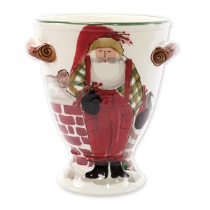 Vietri Old St. Nick Footed Urn with Chimney & Stockings