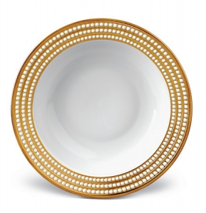 L'Objet Perlee Gold Rimmed Serving Bowl