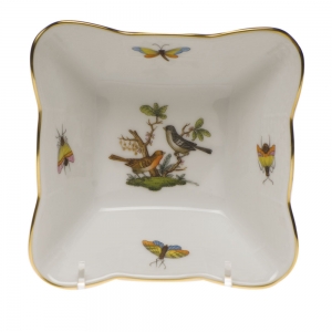 Herend Rothschild Bird Small Square Dish 4.75"L X 2"H