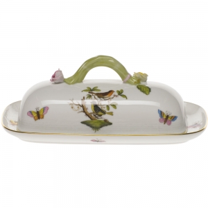 Herend Rothschild Bird Butter Dish W/Branch8.5"L