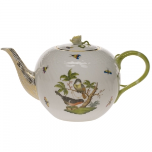 Herend Rothschild Bird Tea Pot W/Rose(84 Oz) 6.75"H