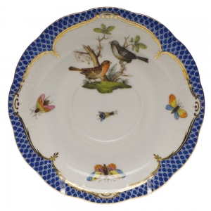 Herend Rothschild Bird Blue Border Tea Saucer - Motif 05 6"D