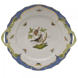 Herend Rothschild Bird Blue Border Chop Plate W/Handles12"D