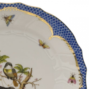 Herend Rothschild Bird Blue Border Rim Soup - Motif 08 9.5"D