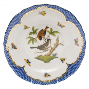 Herend Rothschild Bird Blue Border Dessert Plate - Motif 04 8.25"