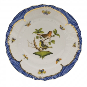 Herend Rothschild Bird Blue Border Dinner Plate - Motif 03 10.5"D