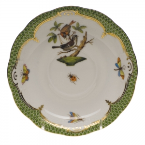 Herend Rothschild Bird Green Border Tea Saucer - Motif 04 6"D