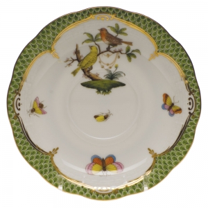 Herend Rothschild Bird Green Border Tea Saucer - Motif 06 6"D