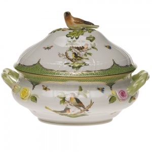 Herend Rothschild Bird Green Border Tureen W/Bird(4 Qt) 10"H