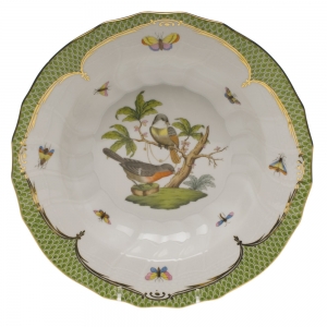 Herend Rothschild Bird Green Border Rim Soup - Motif 02 9.5"D