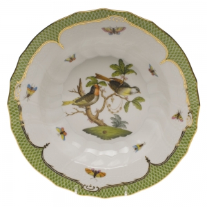 Herend Rothschild Bird Green Border Rim Soup - Motif 11 9.5"D